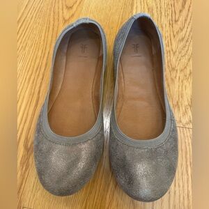 Frye gray, silver metallic flats Size 9.